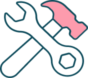 Icon of a wrench and hammer crossed over each other.